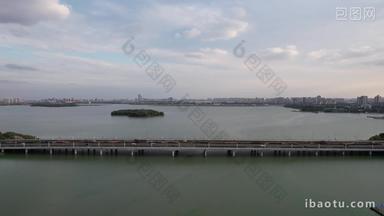 航拍江苏苏州金鸡湖景区金鸡湖大桥